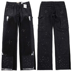 Gallery Dept. Paint Splatter Contrast Knee Patch Black Denim Pants