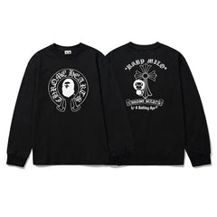 BAPE x Chrome Hearts Style Horseshoe & Cross Long-Sleeve Tee - Black