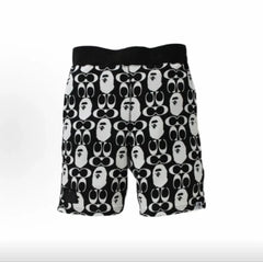 BAPE Style Monogram All-Over Print Ape Head Casual Shorts - Black/White