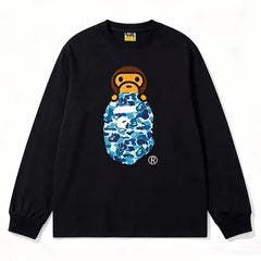 BAPE Style Baby Milo Peeking on Camo Ape Head Long-Sleeve Tee - Black/Blue