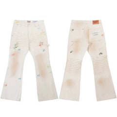 Gallery Dept. Pleated Multi-Color Paint Splatter Off-White Cargo Pants