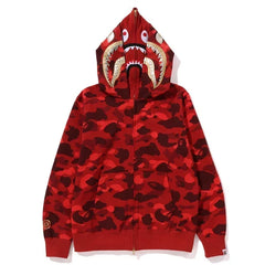 BAPE Style Camo Gold Shark Teeth Full-Zip Hoodie - Red