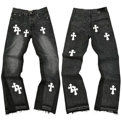 Gallery Dept. White Cross Patch Contrast Side Panel Washed Black Denim Jeans