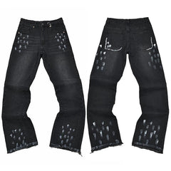 Gallery Dept. Cross Print Distressed Washed Black Denim Jeans
