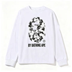 BAPE Style "BY BATHING APE" Camo Ape Head Long-Sleeve Tee - White/Monochrome Camo