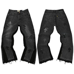 Gallery Dept. Cross Patch Contrast Side Panel Washed Black Denim Jeans