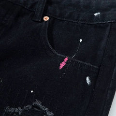 Gallery Dept. Distressed Paint Splatter Black Denim Shorts