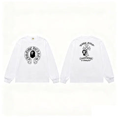 BAPE x Chrome Hearts Style Horseshoe & Cross Long-Sleeve Tee - White