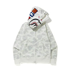 BAPE Style Camo Shark Full-Zip Hoodie - White/Light Grey