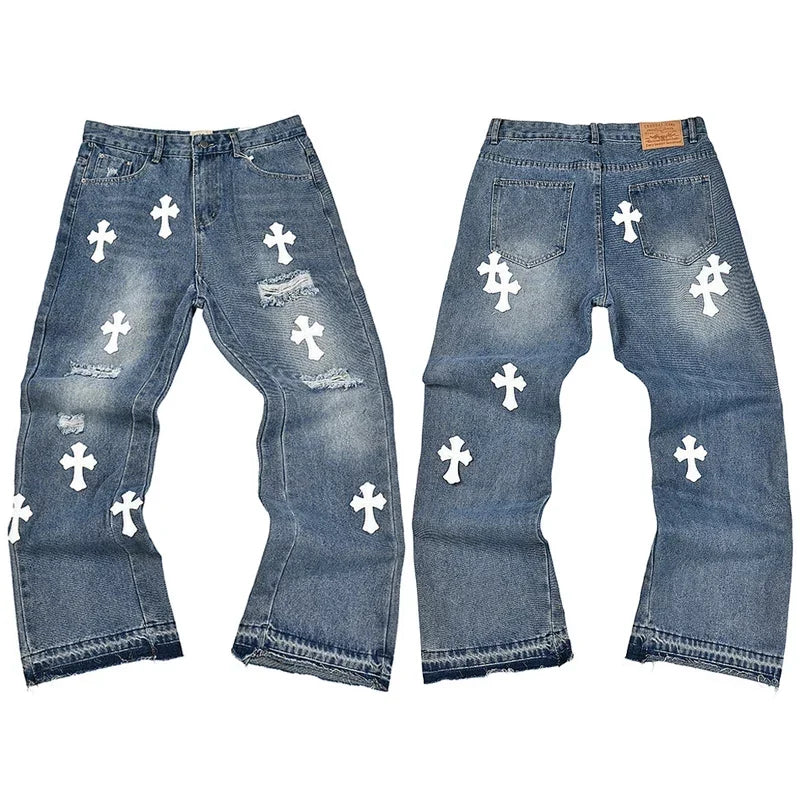 Gallery Dept. Paint Splatter & Patchwork Distressed Charcoal Denim Jeans