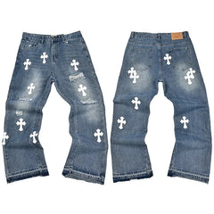 Gallery Dept. Paint Splatter & Patchwork Distressed Charcoal Denim Jeans