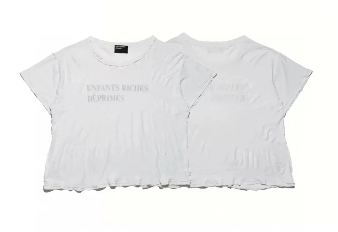 Enfants Riches Déprimés Stacked Logo White Distressed Tee