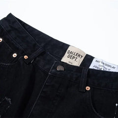 Gallery Dept. Distressed Paint Splatter Black Denim Shorts