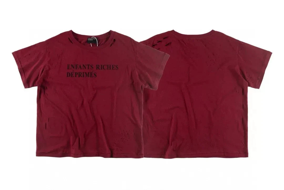 Enfants Riches Déprimés Distressed Logo Burgundy Tee