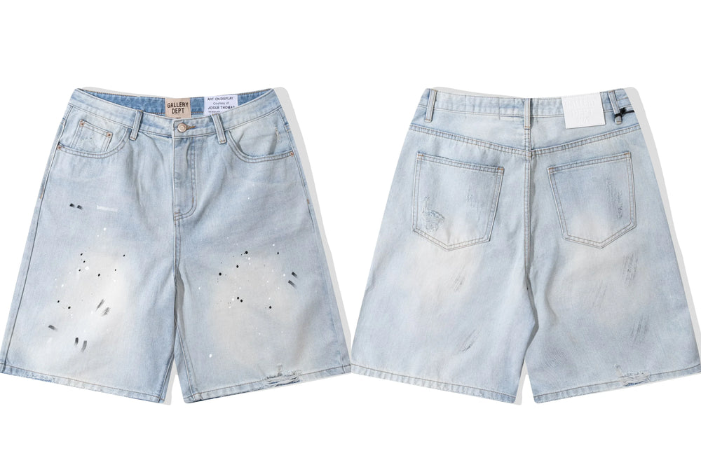 Gallery Dept. Paint Splatter Denim Shorts - Light Blue