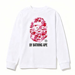 BAPE Style "BY BATHING APE" Camo Ape Head Long-Sleeve Tee - White/Pink