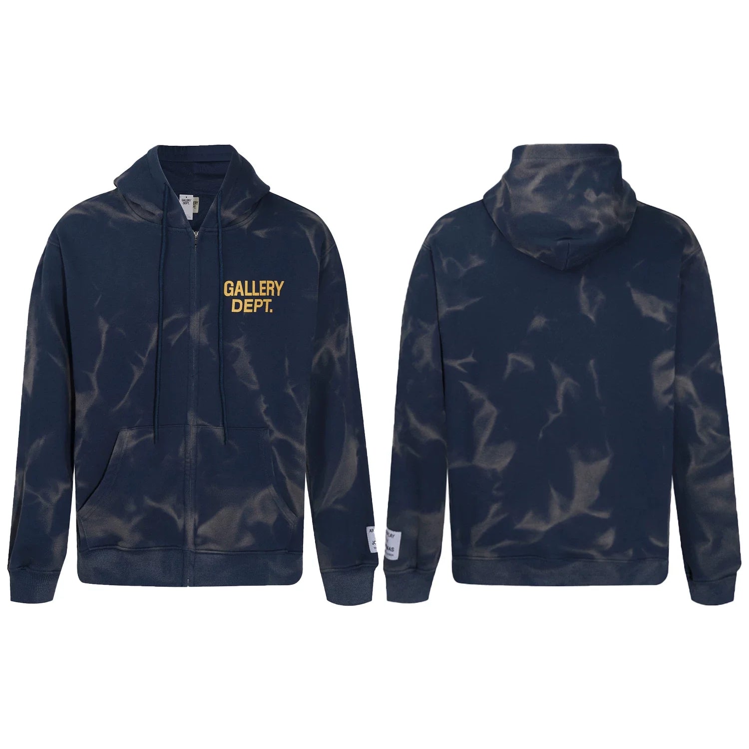 Gallery Dept. "Water Ripple" Zip Hoodie – Navy Blue Tie-Dye, Gold Logo