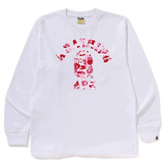 BAPE Style Arch Logo Camo Ape Head Long-Sleeve Tee - White/Pink