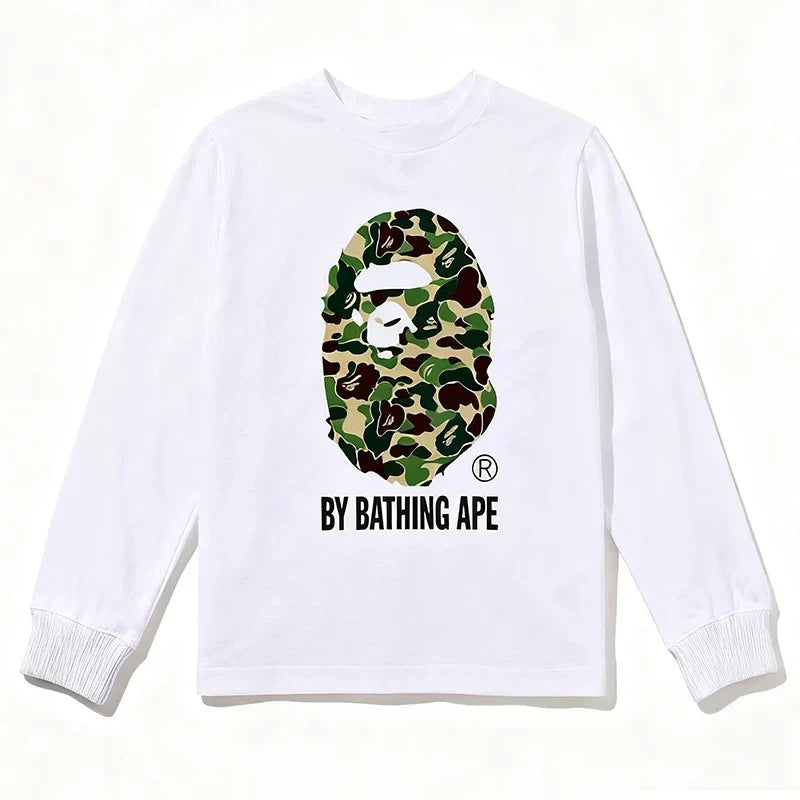 BAPE Style "BY BATHING APE" Camo Ape Head Long-Sleeve Tee - White/Green